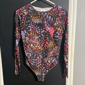 Yitty Mesh Me Smoothing Sleeved Thong Bodysuit Butterfly Print Size: M